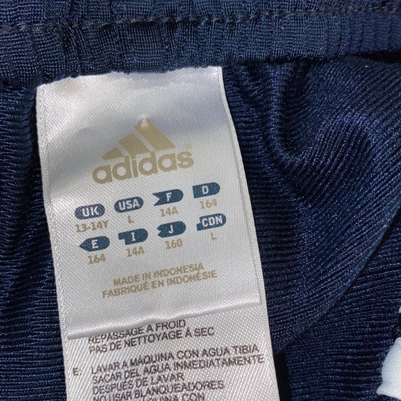 Adidas navy blue stripe athletic pants size large snap sides - Picture 3 of 6